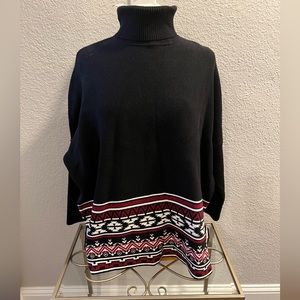 Black Turtleneck Sweater with Red and White Pattern